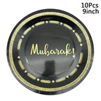 1bag Eid Al-Adha Umrah Mubarak Disposable Paper Cup Plate Ramadan Mubarak kareem Hijab Muslim Islamic Festival Party Decoration