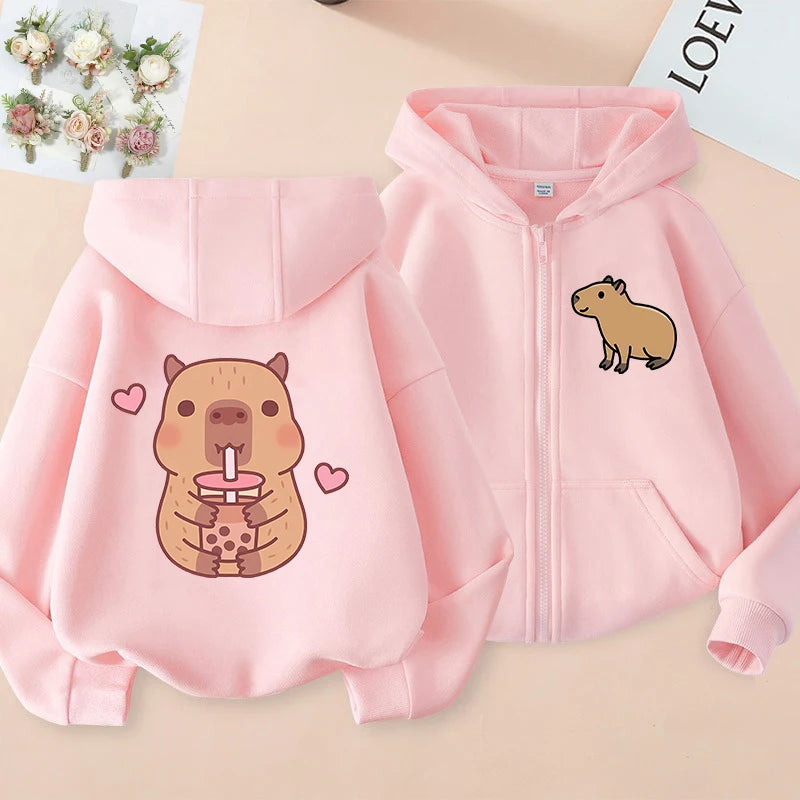 ⭐ Kinder Capybara Hoodie | Lustiger Zip Up Reißverschluss | Manga Sweatshirt Jungen Mädchen