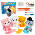 4Pcs Crochet Kit for Beginners DIY Knitting Craft Kit Fun Cat Crochet Set Cute Crocheting Cat with Accessories and Tutorial