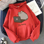Women Ullzang Cute Cat Sweatshirt Funny Cartoon Pusheen Cat Kawaii Harajuku Korean Style Hoodies Graphic Fashion Hoody Female
