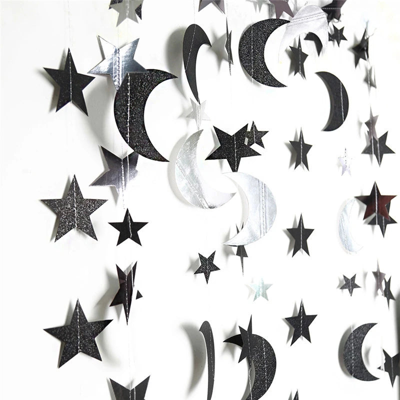 ⭐Ramadan Papier Girlande 4m | Mond & Stern Anhänger | Eid Mubarak Party Deko
