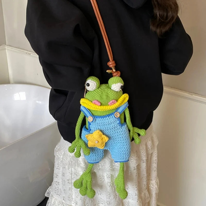 ⭐Frosch Handytasche Big Mouth | Wurstlippen & Lederriemen | Ugly Cute Strick Tasche