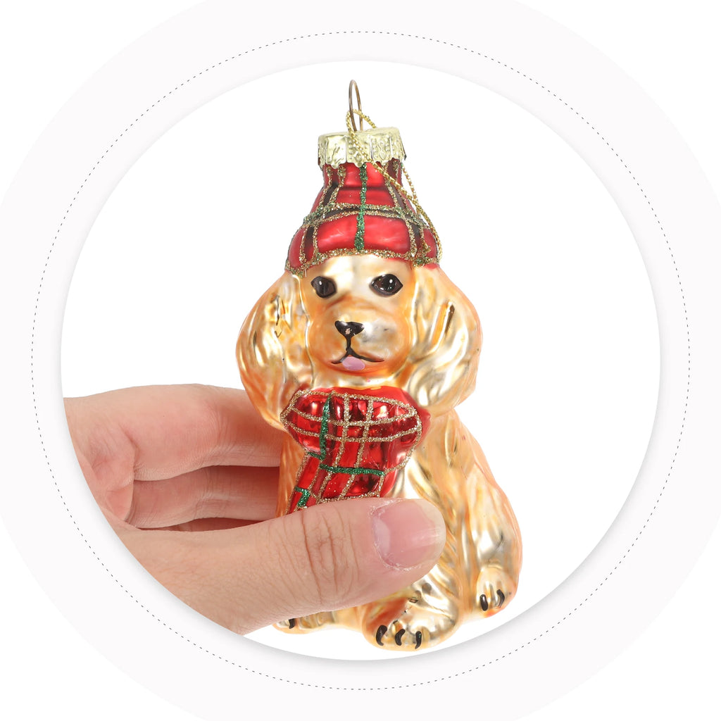 ⭐ Glas Ornament Hund Gold | Weihnachtsbaum Anhänger 10cm | Edler Christbaumschmuck