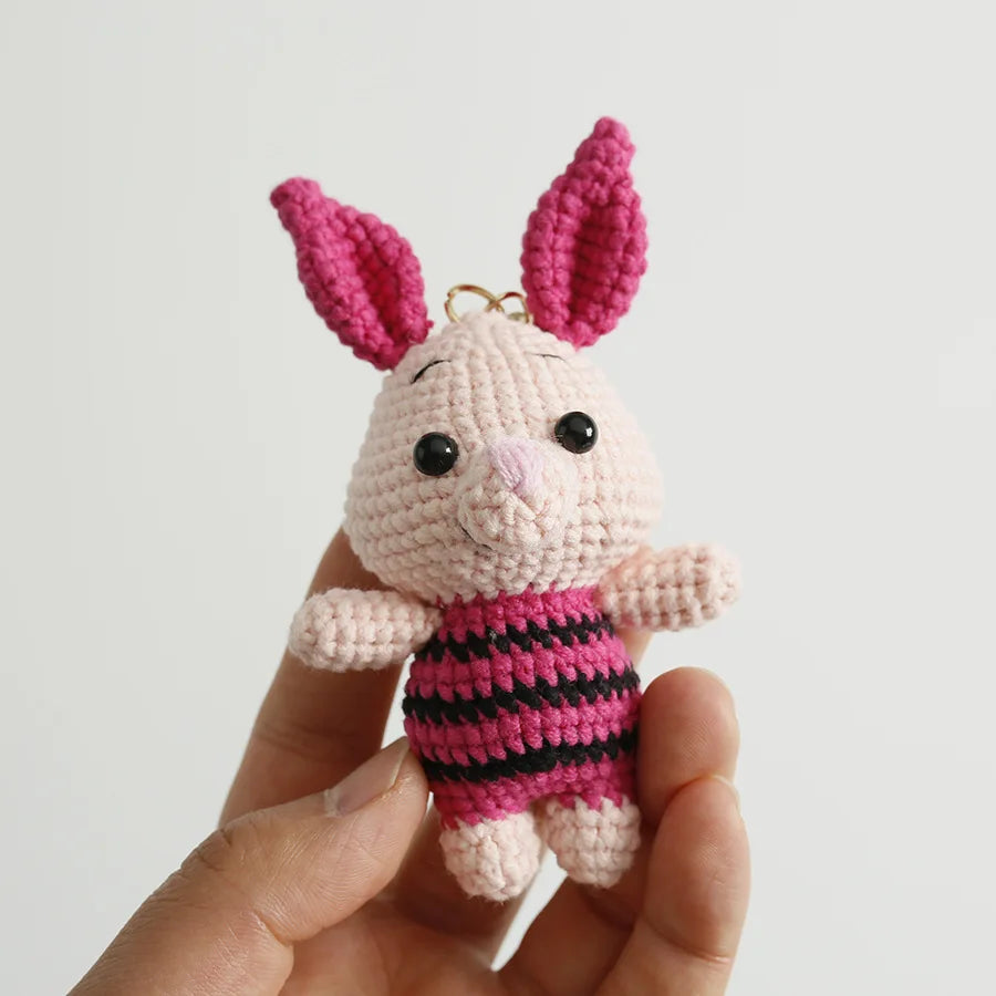 Handmade Crochet Stuffed Key Chain Cartoon Knitted Cartoon bear Rabbit Doll Key Ring Pendant for Boys Schoolbag Key chain