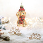 ⭐ Glas Ornament Hund Gold | Weihnachtsbaum Anhänger 10cm | Edler Christbaumschmuck