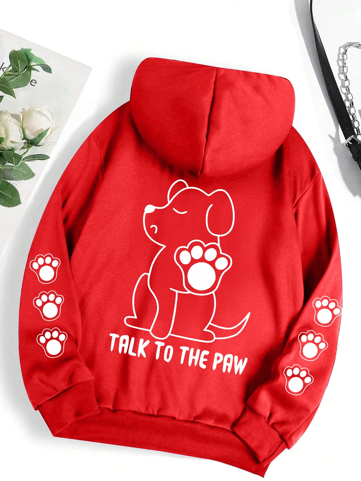 ⭐ Talk To The Paw Hoodie Damen | Lustiger Hunde Cartoon Print | Fleece Pullover