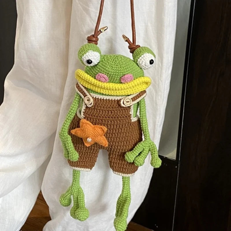 ⭐Frosch Handytasche Big Mouth | Wurstlippen & Lederriemen | Ugly Cute Strick Tasche