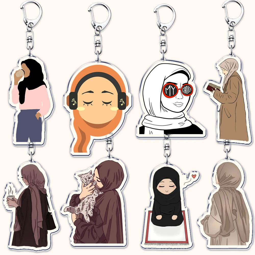 Fashion Islam Muslim Girl Woman Keychains for Accessories Bag Ramadan Eid Mubarak Hijab Keyrings Jewelry Fans Feminism Gifts