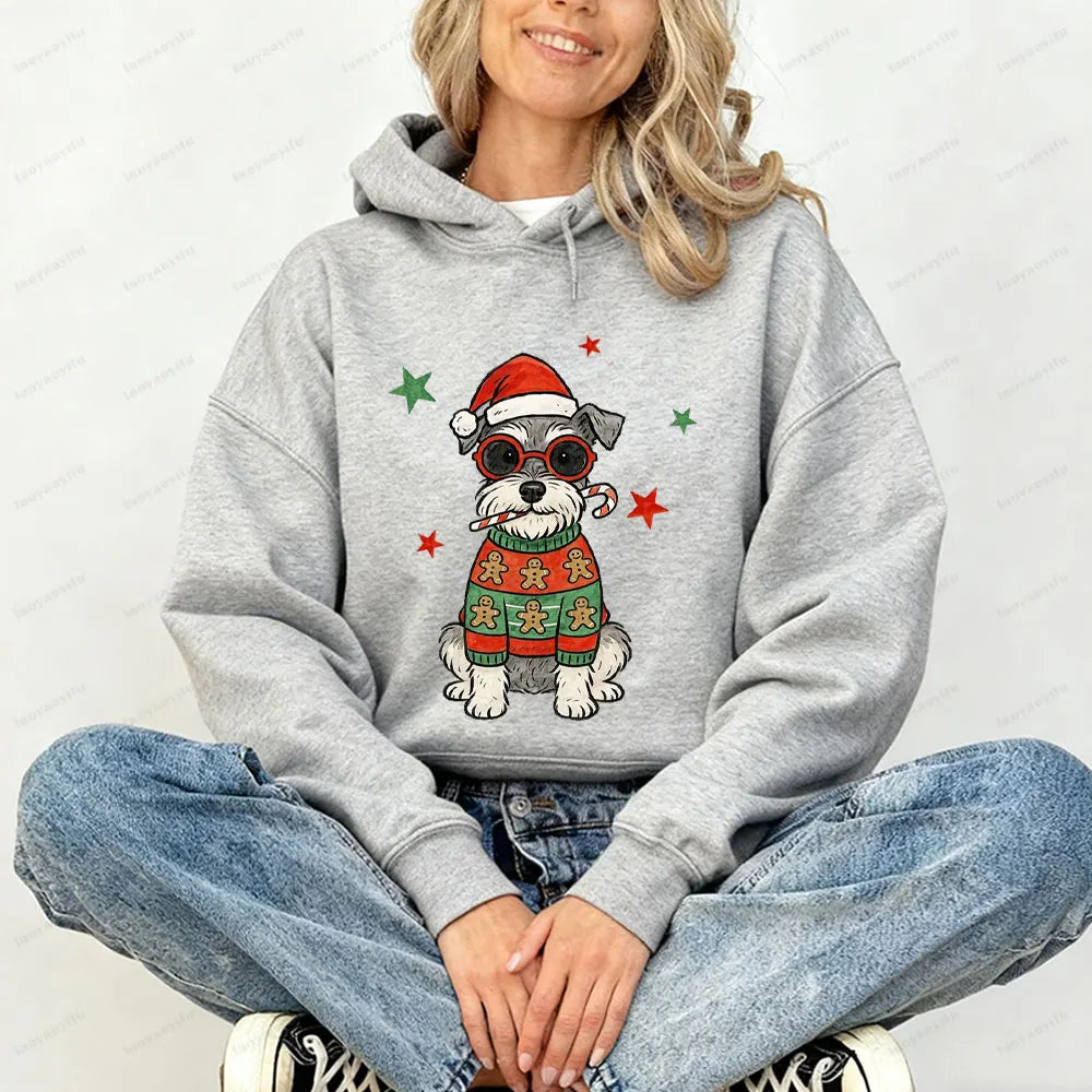 ⭐ Schnauzer Weihnachts-Hoodie | Retro Print Pullover für Damen & Herren | Warm gefüttert