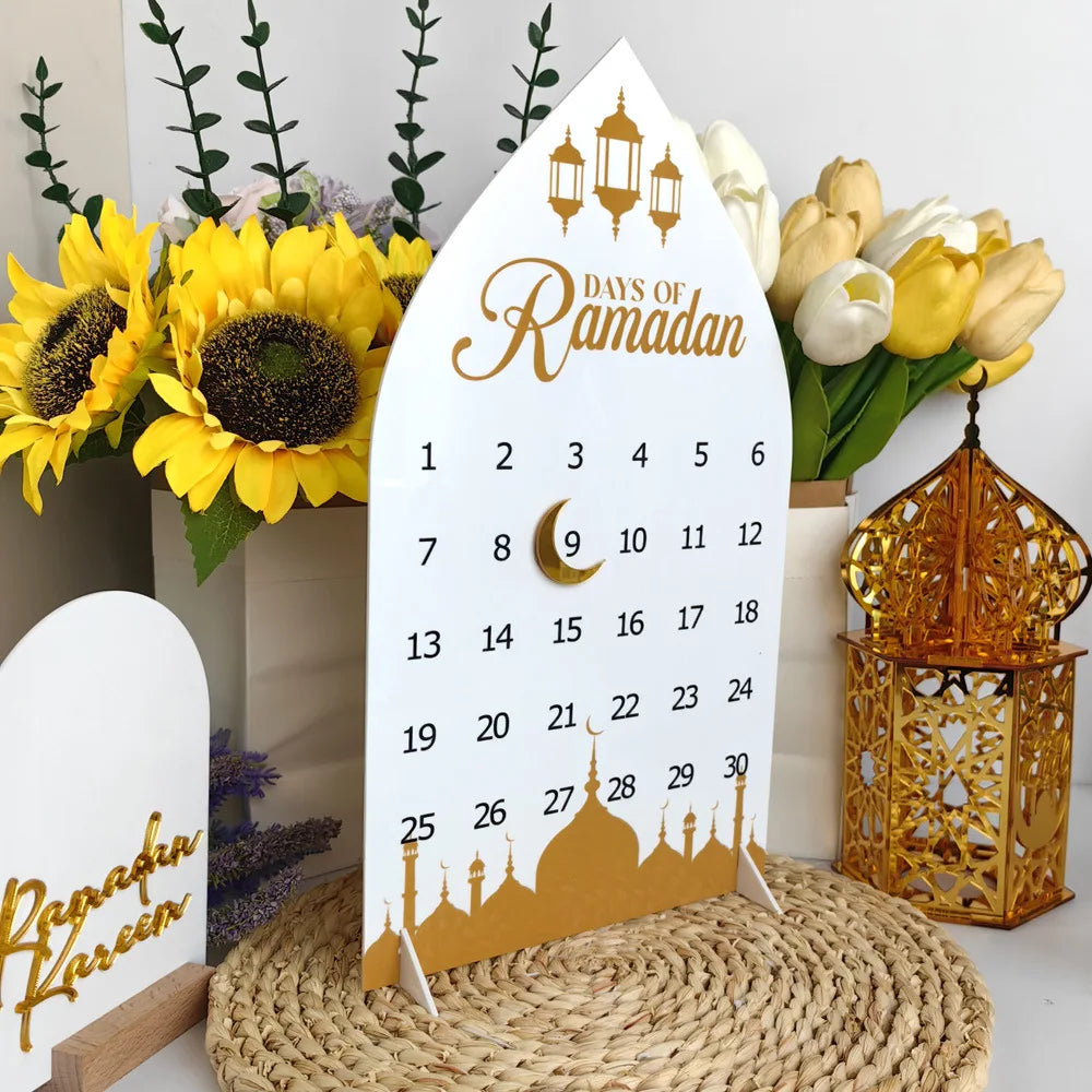 Ramadan Advent Countdown Calendar Acrylic Ramadan Decorations for Home Eid Mubarak Table Decor 30 Days Countdown Calendar