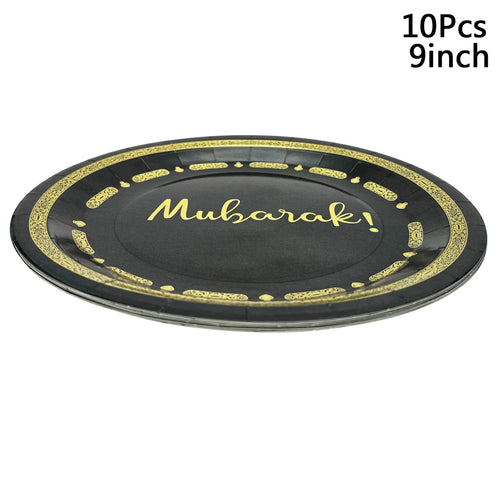 1bag Eid Al-Adha Umrah Mubarak Disposable Paper Cup Plate Ramadan Mubarak kareem Hijab Muslim Islamic Festival Party Decoration