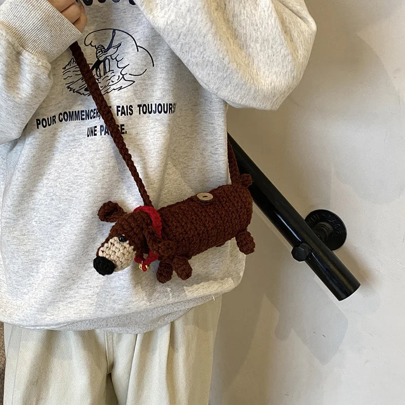 Western style sausage dog yarn hook woven bag finished product, parent-child crossbody bag, mobile phone bag