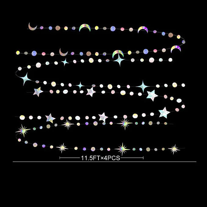 Iridescent Star Moon Circle Garland Ramadan EID Mubarak Birthday Party Decorations Hanging Crescent Twinkle Little Star Streamer