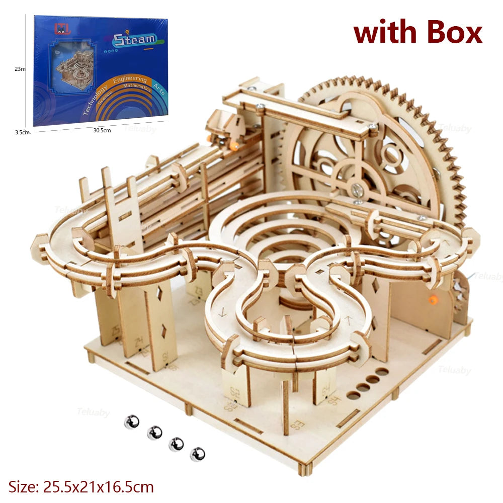 ⭐ 3D Holz Puzzle Murmelbahn | Mechanischer Bausatz | Marble Run mit 4 Kugeln | DIY Modell