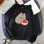 Women Ullzang Cute Cat Sweatshirt Funny Cartoon Pusheen Cat Kawaii Harajuku Korean Style Hoodies Graphic Fashion Hoody Female