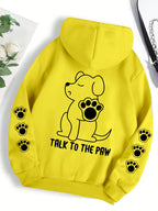 ⭐ Talk To The Paw Hoodie Damen | Lustiger Hunde Cartoon Print | Fleece Pullover