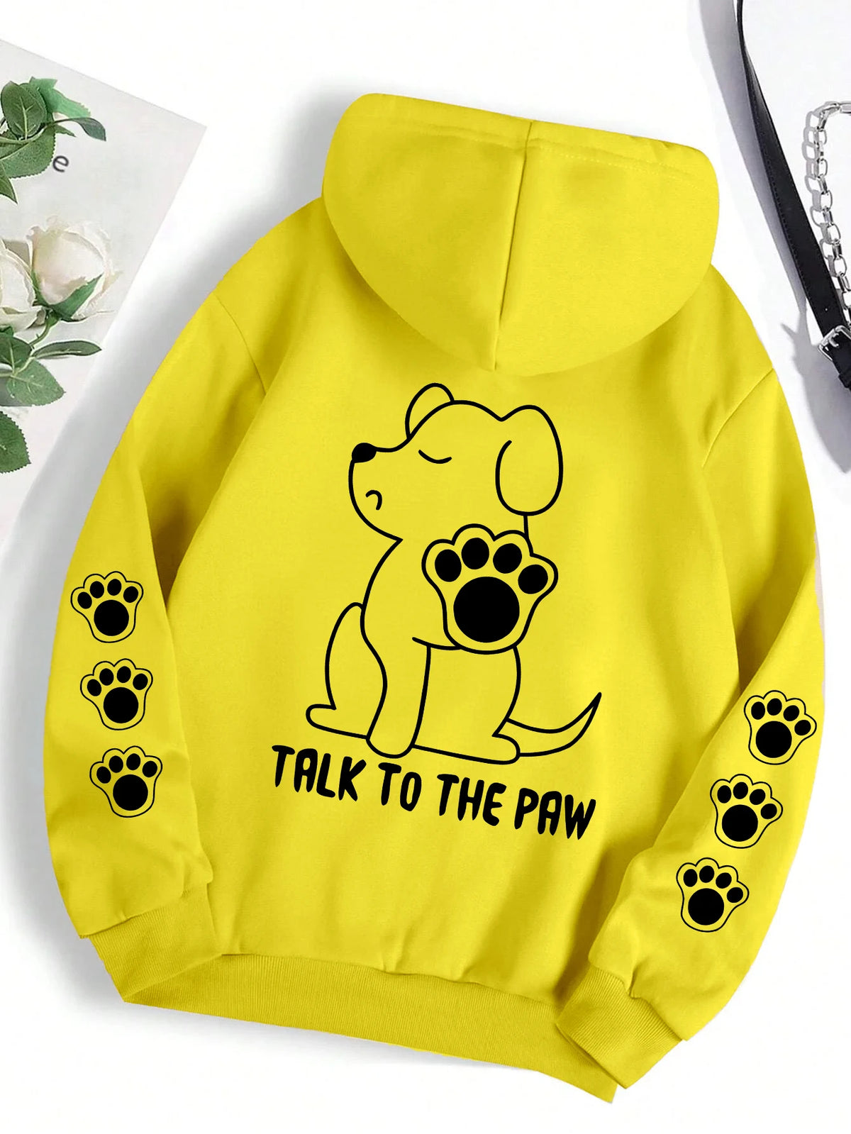 ⭐ Talk To The Paw Hoodie Damen | Lustiger Hunde Cartoon Print | Fleece Pullover
