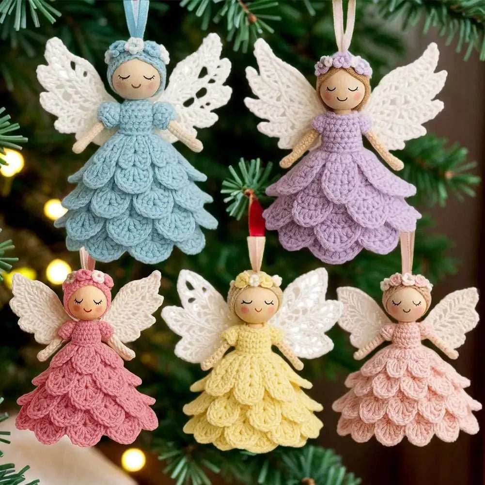 ⭐ DIY Häkelset Engel | Weihnachtsbaum Anhänger 15cm | Anfänger Kit Garn & Nadel | Rosa Weiß