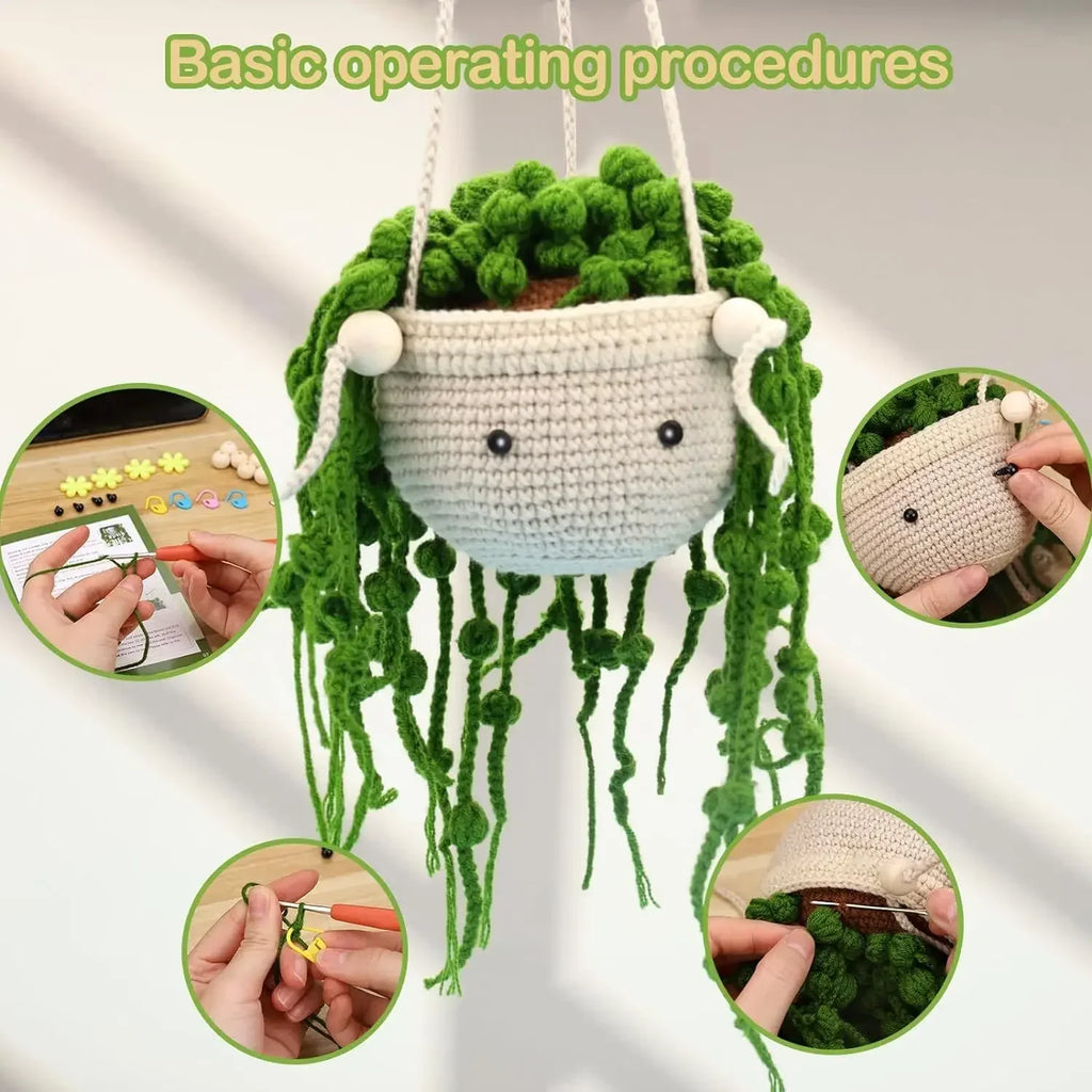 ⭐ Häkelset Anfänger Hängepflanze | DIY Kit mit Video & 40% Extra Garn | Auto Deko