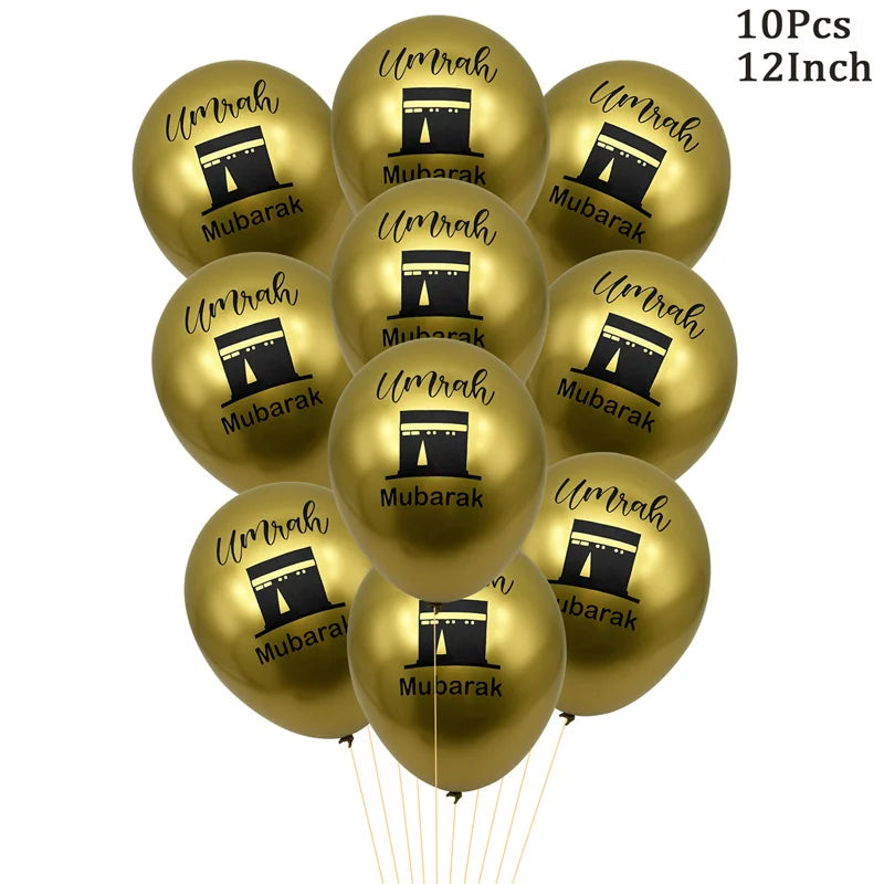 ⭐ 10x Umrah Mubarak Luftballons | Schwarz Gold Deko Set | Latexballons Islamische Party