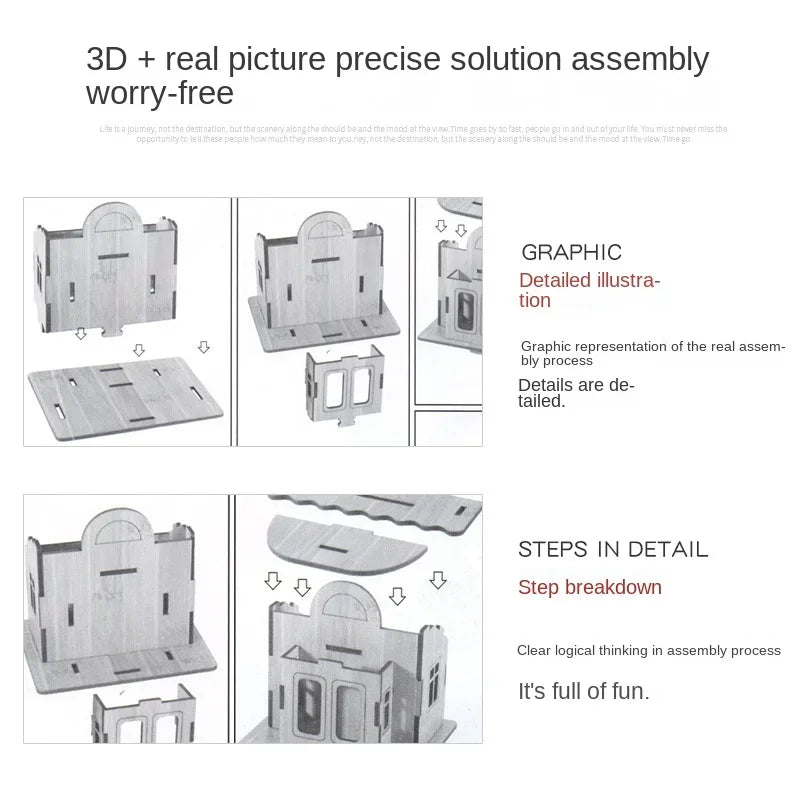 3diy Wooden 3D Puzzle Board Handmade Building Model Toy House Children's Gift