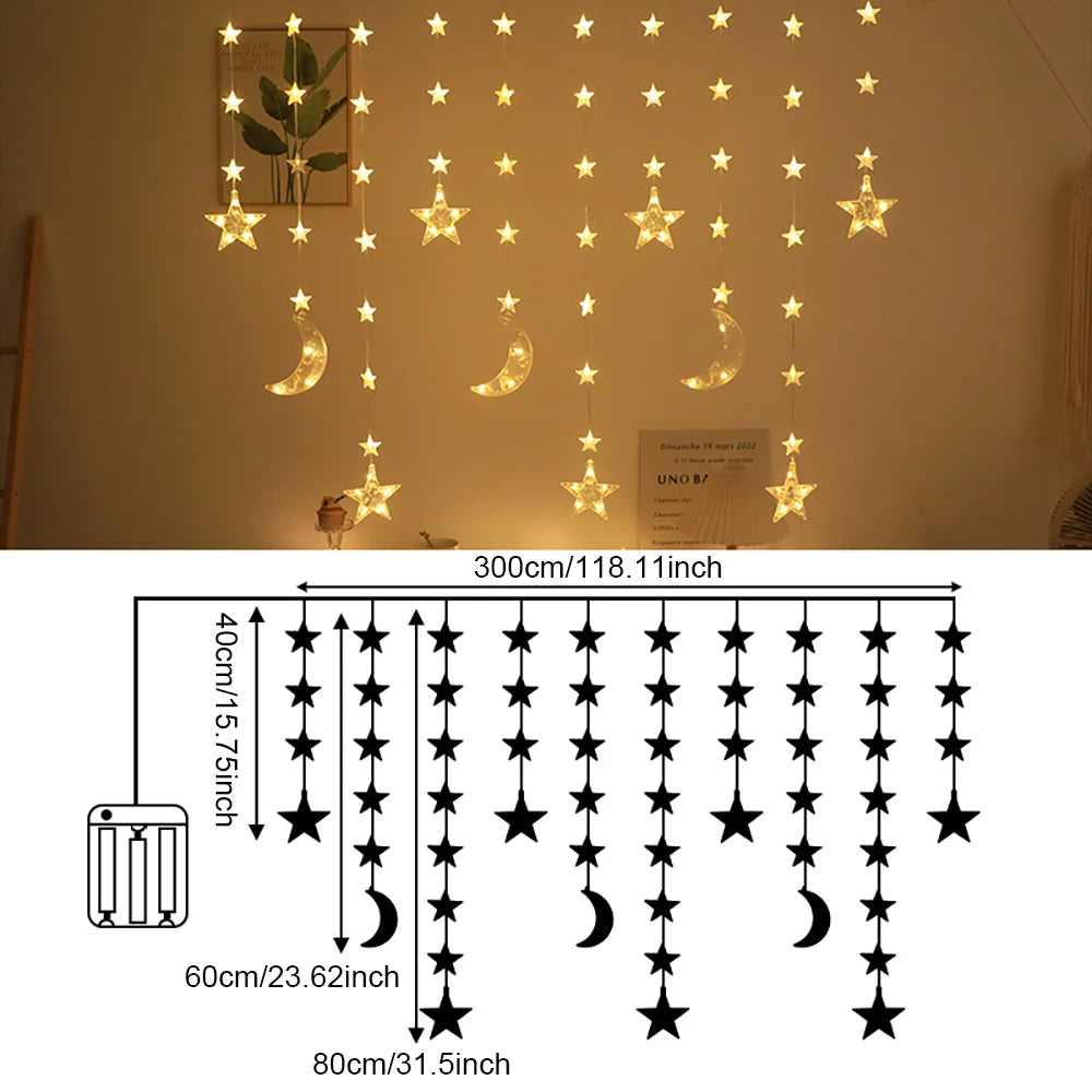 ⭐Mond & Stern LED Lichterkette | Ramadan Fensterdeko | Batteriebetrieben & Stimmungsvoll
