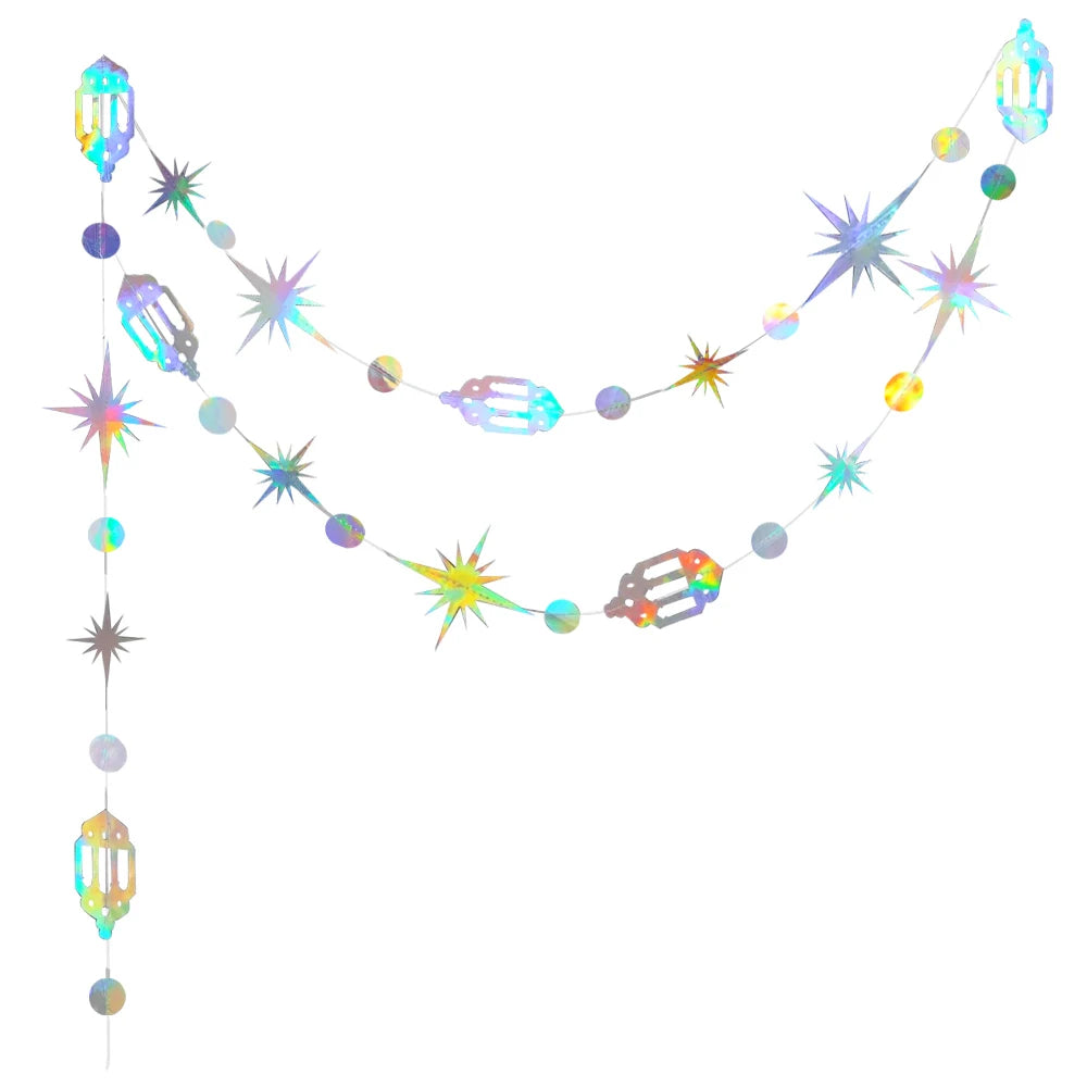 Iridescent Star Moon Circle Garland Ramadan EID Mubarak Birthday Party Decorations Hanging Crescent Twinkle Little Star Streamer