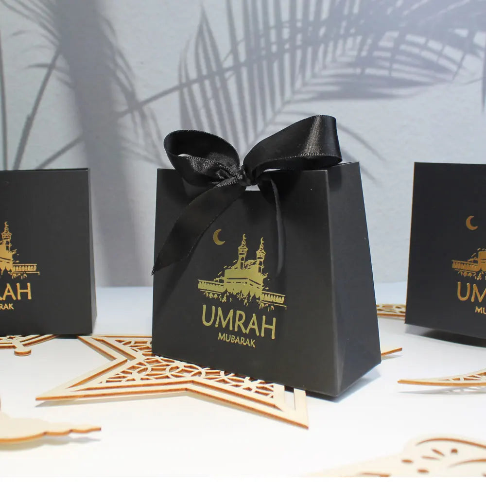 ⭐ 50x Umrah Mubarak Geschenkboxen | Gastgeschenke Verpackung für Datteln & Süßes | Papierbox