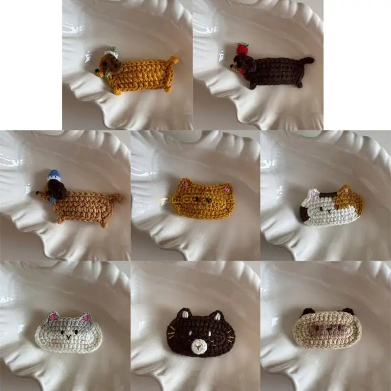 ⭐ Häkel Haarspange Handgemacht | Süße Tier Motive Hund & Katze | Yarn Hair Clip | 1 Stück