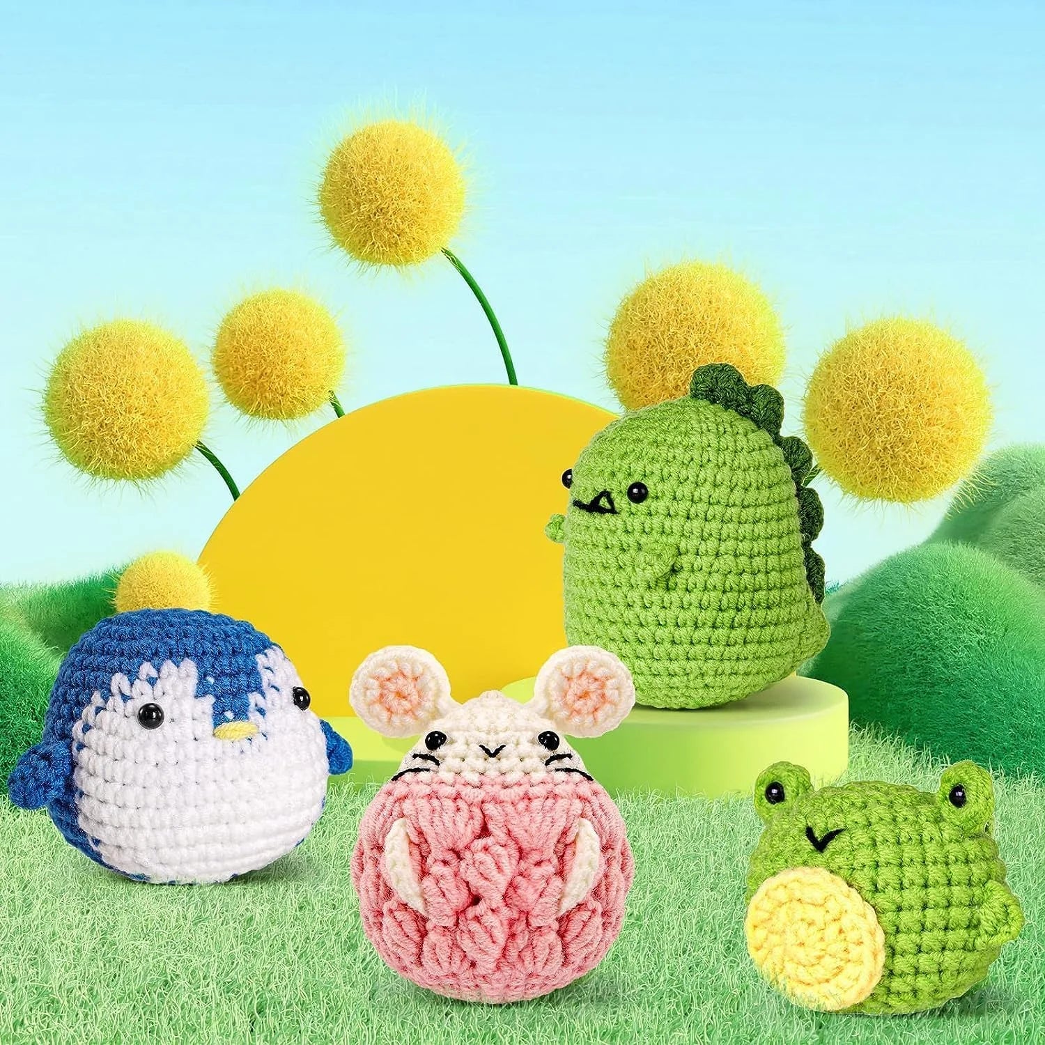 ⭐ 6-tlg. Häkelset Anfänger | Tiere Amigurumi Kit | Dino, Pinguin & Co | Inkl. Video & Garn