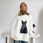 American Retro Animal Dog Print Loose Casual Sweatshirt Women Hoodies Long Sleeve Crewneck White Oversized Pullovers Autumn 2025