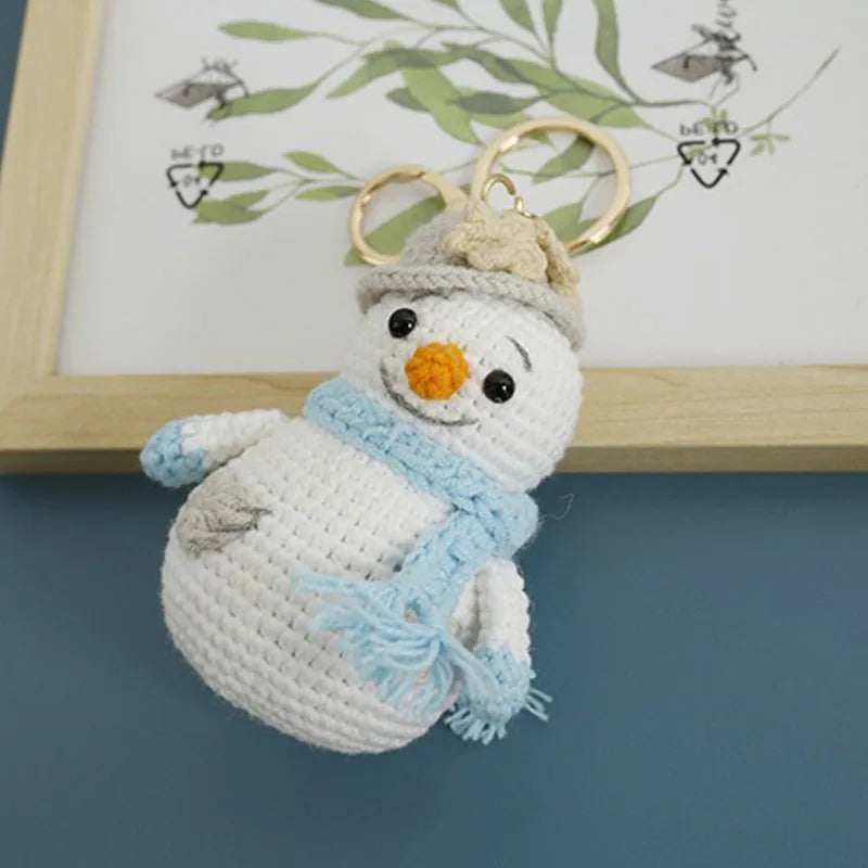 Creative Snowman Doll Crochet Keychain Wholesale Cute Snowman Knitting Keychain For Bag Pendant Car Keyrings With Snowman Doll