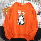 Simple Autumn Womens Sweatshirt I Don'T Give A Meow Funny Cat Cartoon Animalmale Print Hoody Fleece Pullovers Loose Warm Tops