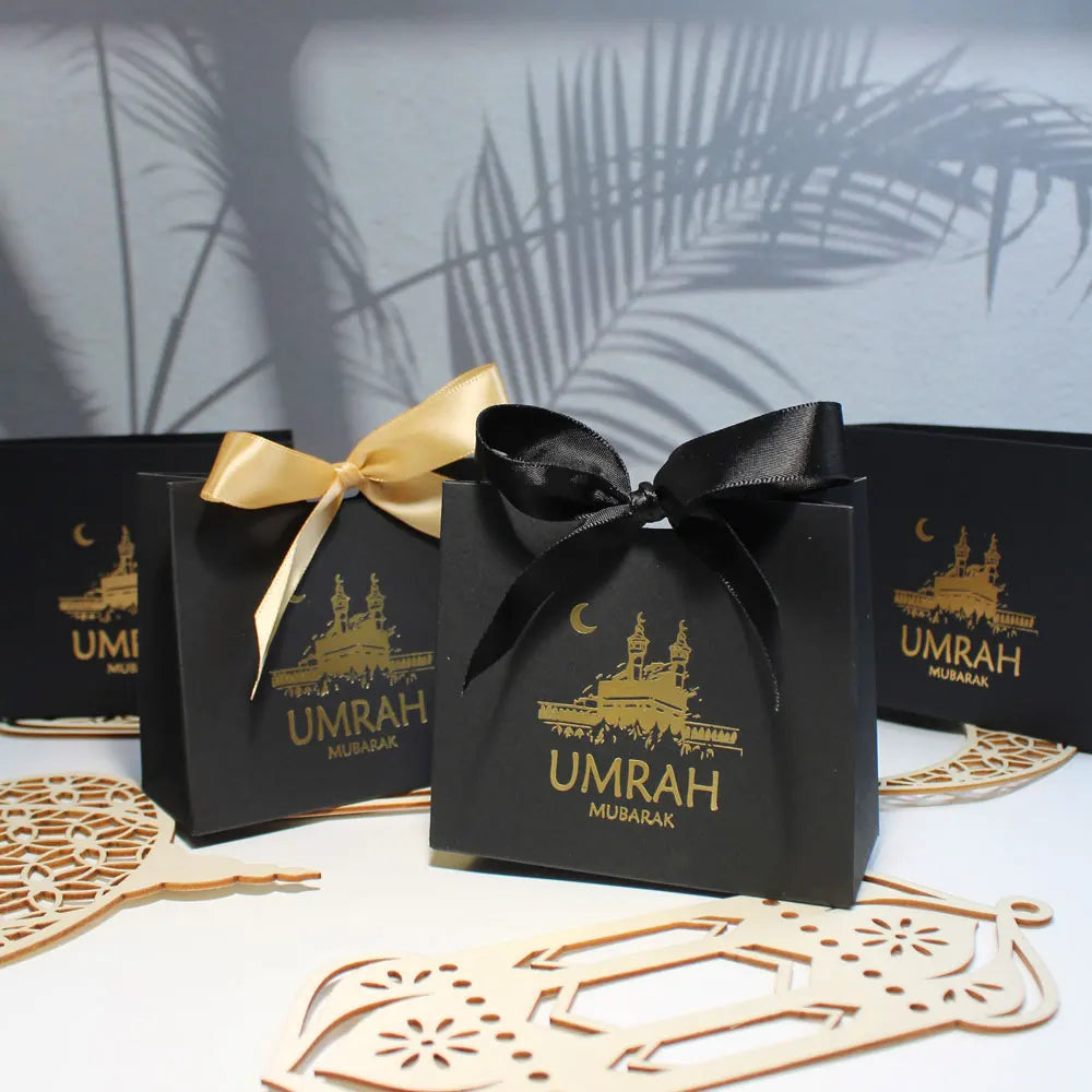 ⭐ 50x Umrah Mubarak Geschenkboxen | Gastgeschenke Verpackung für Datteln & Süßes | Papierbox