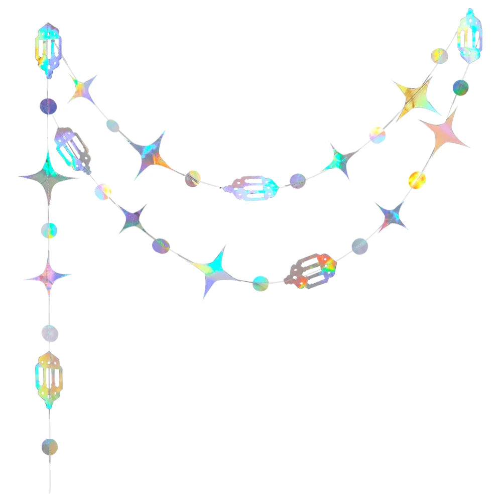 Iridescent Star Moon Circle Garland Ramadan EID Mubarak Birthday Party Decorations Hanging Crescent Twinkle Little Star Streamer