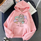 Women Ullzang Cute Cat Sweatshirt Funny Cartoon Pusheen Cat Kawaii Harajuku Korean Style Hoodies Graphic Fashion Hoody Female