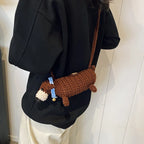 Western style sausage dog yarn hook woven bag finished product, parent-child crossbody bag, mobile phone bag