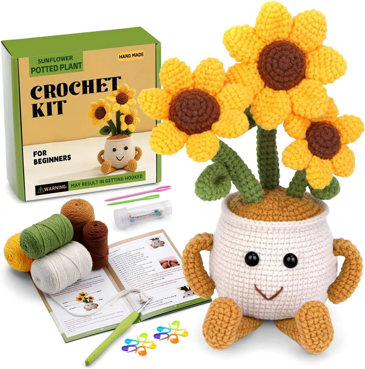 Crochet Kit for Beginners with Step-by-Step Video Tutorials Hooks Markers Knitting Yarn Thread Plastic Needles Accessories