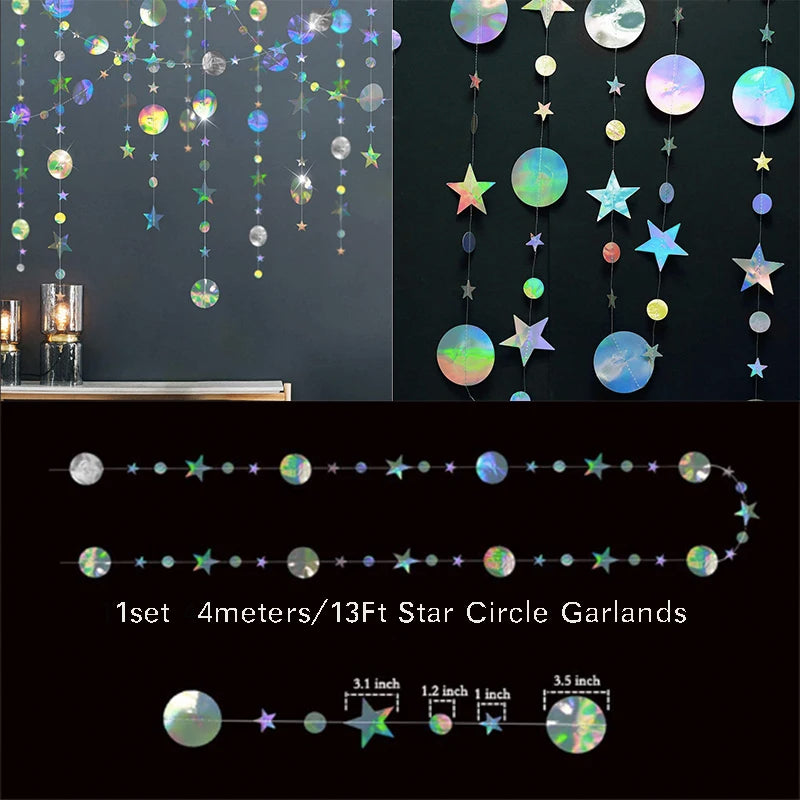 Iridescent Star Moon Circle Garland Ramadan EID Mubarak Birthday Party Decorations Hanging Crescent Twinkle Little Star Streamer