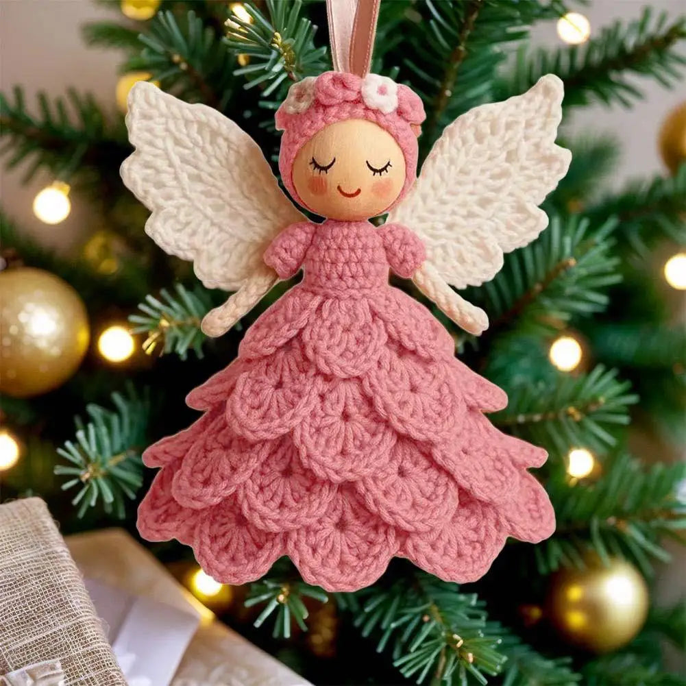 ⭐ DIY Häkelset Engel | Weihnachtsbaum Anhänger 15cm | Anfänger Kit Garn & Nadel | Rosa Weiß