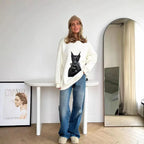 American Retro Animal Dog Print Loose Casual Sweatshirt Women Hoodies Long Sleeve Crewneck White Oversized Pullovers Autumn 2025
