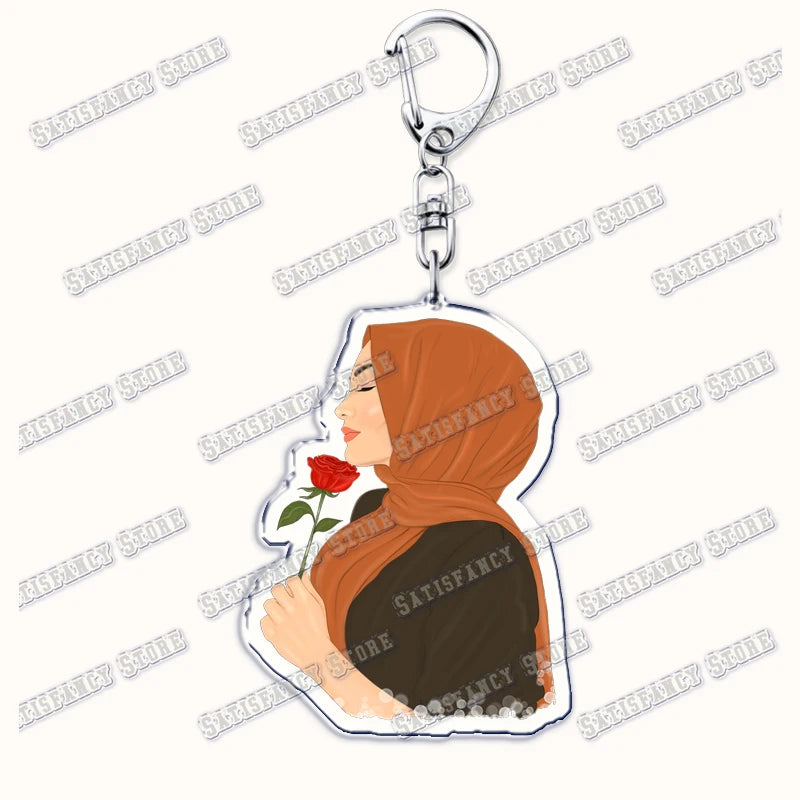 Fashion Islam Muslim Girl Woman Keychains for Accessories Bag Ramadan Eid Mubarak Hijab Keyrings Jewelry Fans Feminism Gifts
