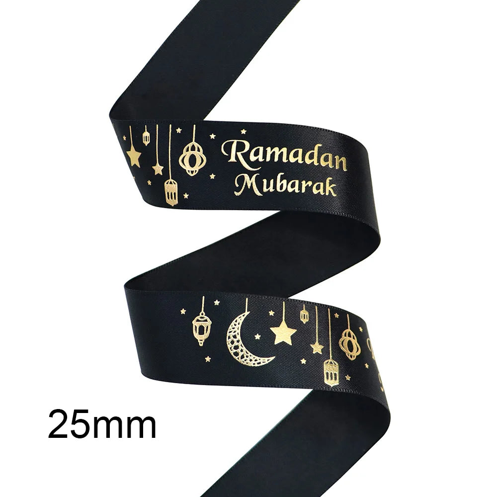 ⭐Satin Geschenkband Eid Mubarak | Goldfolien Aufdruck | Ramadan Deko & Verpackung