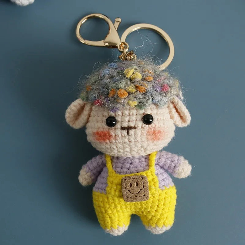 Cute Lamb doll Charm Keychains Cartoon Mini Hand Knitted Car Keyring Lovely Backpack Handbag Pendant Couple Keyholder