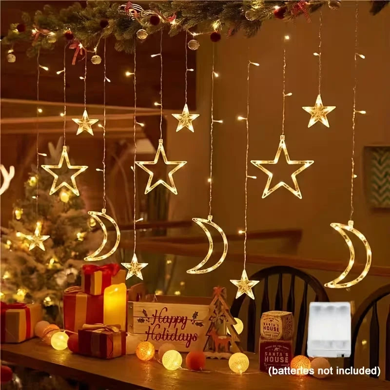 Star Moon Solar Battery String Lights 8Mode Outdoor Christmas Garland LED Fairy Light for Ramadan Festoon Wedding New Year Decor