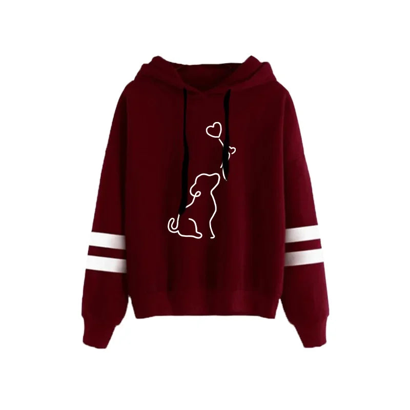 ⭐ Damen Hoodie Süßer Hunde-Print Streifen | Gemütlicher Pullover Langarm