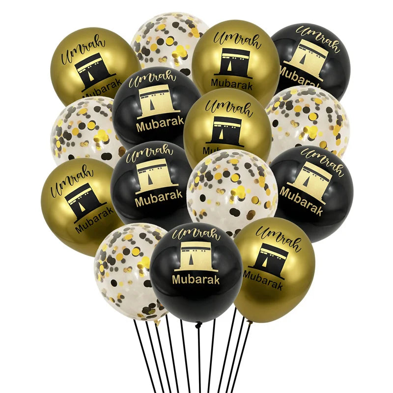 ⭐ 10x Umrah Mubarak Luftballons | Schwarz Gold Deko Set | Latexballons Islamische Party