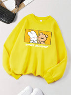 Rabbit And Dog Sweet As Honey Printing Sweatshirt Womens Crewneck Soft Hoodie Fleece Warm Winter Pullover Loose Casual Clothes