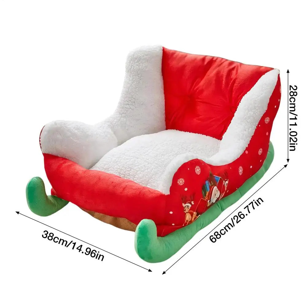 ⭐ Weihnachtsschlitten Hundebett & Katzenbett | Plüsch Schlafplatz 68cm | Santa Deko Design