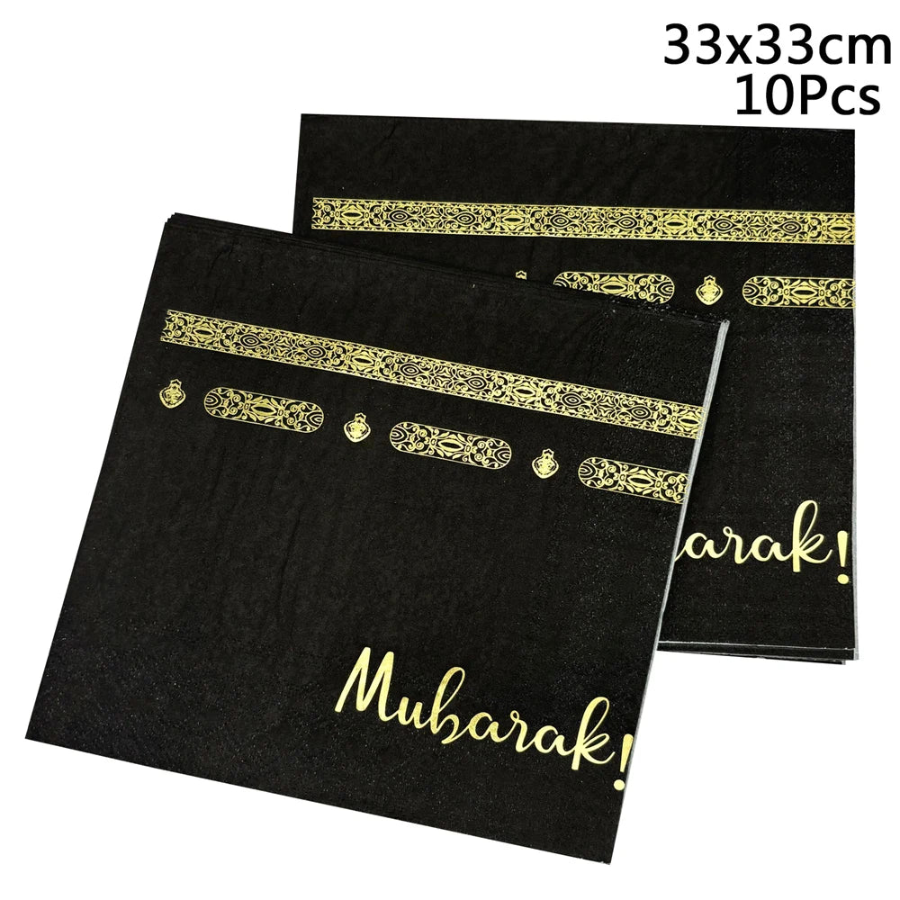 1bag Eid Al-Adha Umrah Mubarak Disposable Paper Cup Plate Ramadan Mubarak kareem Hijab Muslim Islamic Festival Party Decoration